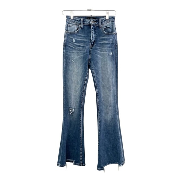 Bellevue Vintage Washed Bell Bottom Flare Jeans by Risen - Picture 1 of 10